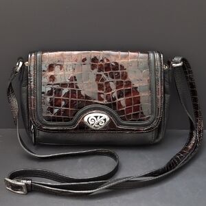Brighton Eve Delight Women's Black/Brown Leather Small Crossbody Bag.